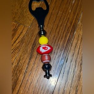 New handmade Kansas City Chiefs Football Themed Beaded Bottle Opener